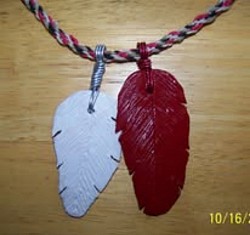 Red and White Clay Feather Necklace